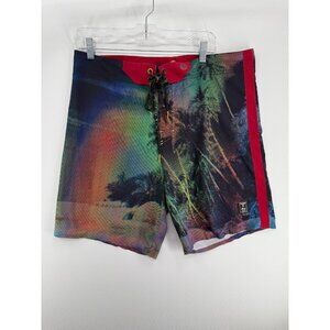 Vast Gold Series Board Shorts Men 34 10" Tropical Beach AOP Pocket Swim Trunks